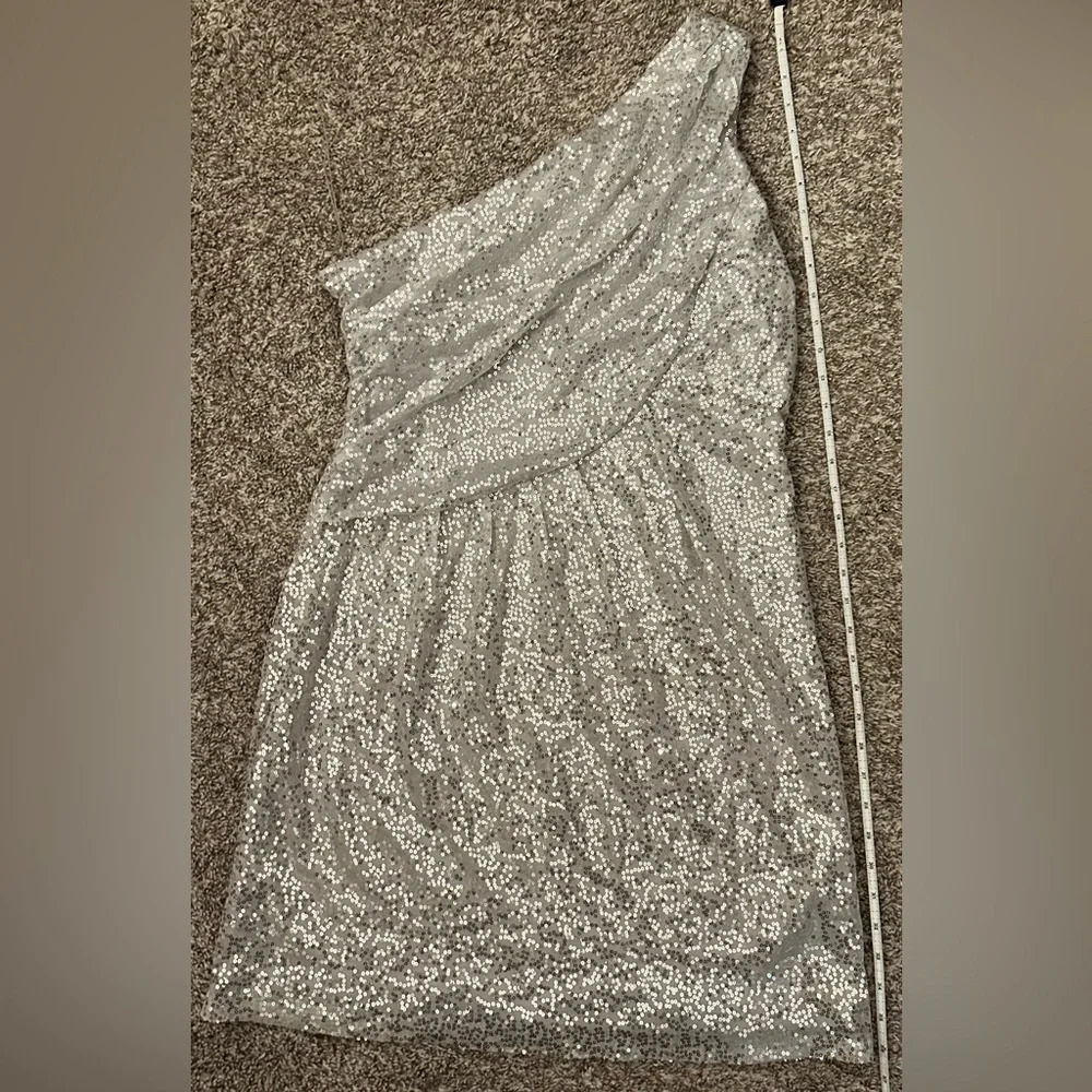 Silver Sequence Mini Dress One Shoulder size 14 - Picture 3 of 6